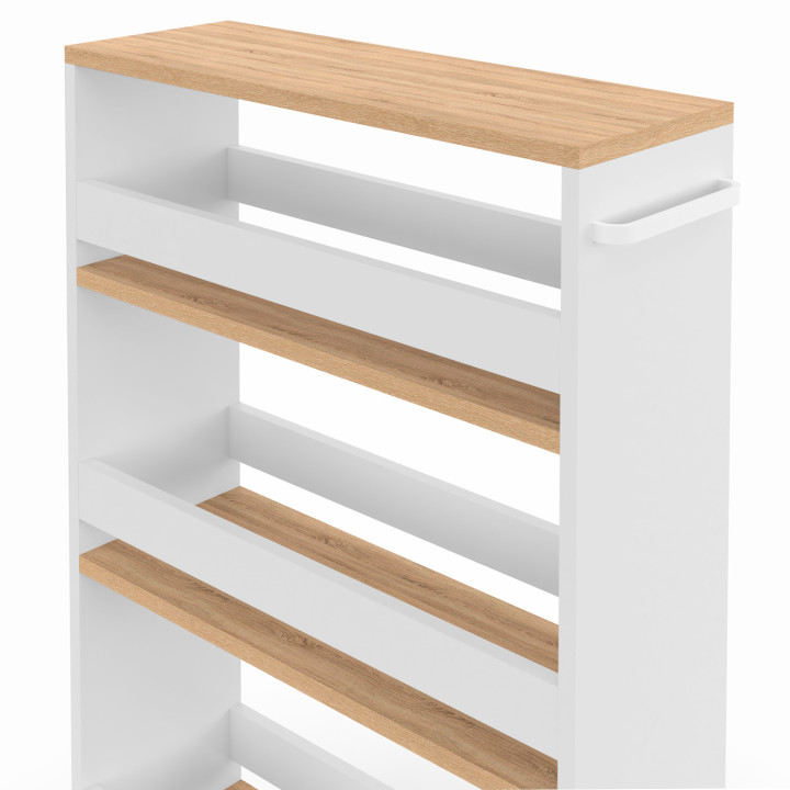 Credenza salvaspazio HAGA carrello portaoggetti a più livelli bianco e faggio