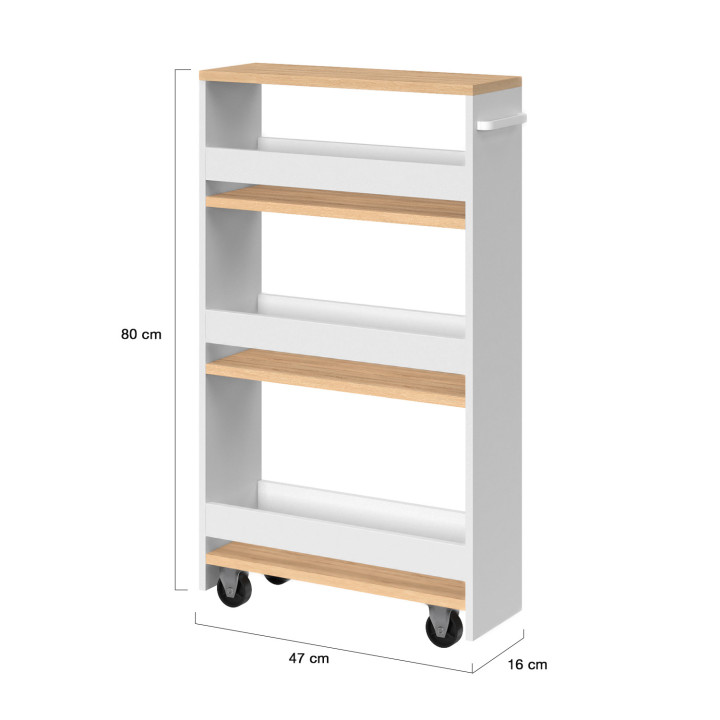 Credenza salvaspazio HAGA carrello portaoggetti a più livelli bianco e faggio