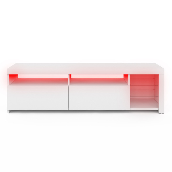 Meuble TV blanc laqué avec LED et étagères en verre | ID Market Meuble TV blanc laqué avec LED et étagères en verre | ID Market