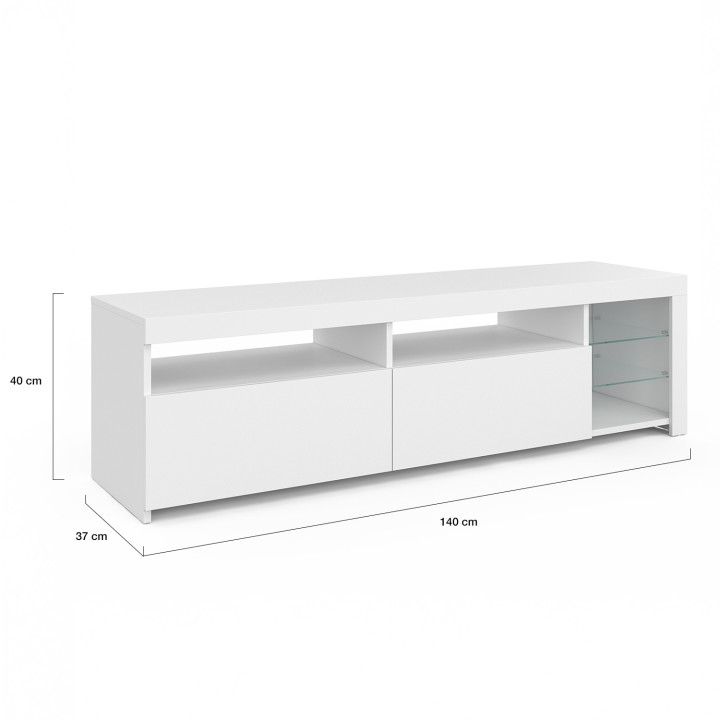 Soporte de TV lacado en blanco con LED y estantes de cristal | ID Market Soporte de TV lacado en blanco con LED y estantes de cristal | ID Market