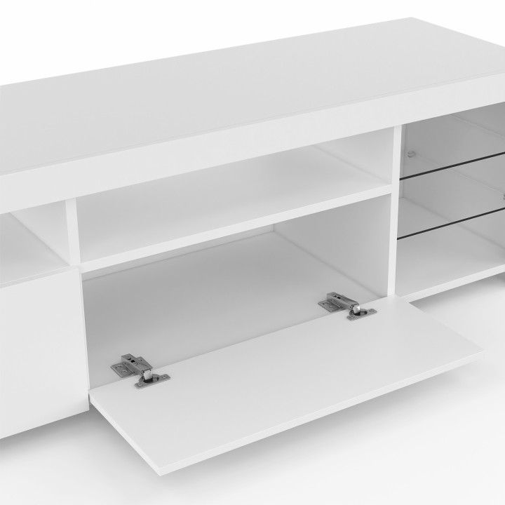 Meuble TV blanc laqué avec LED et étagères en verre | ID Market Meuble TV blanc laqué avec LED et étagères en verre | ID Market