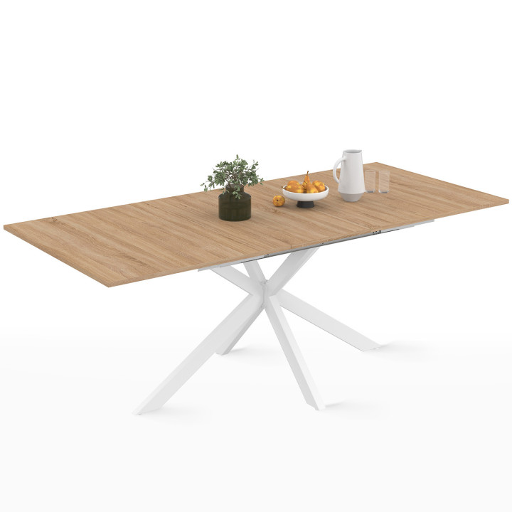 Mesa de comedor extensible rectangular en madera y blanco - ALIX | ID Market
