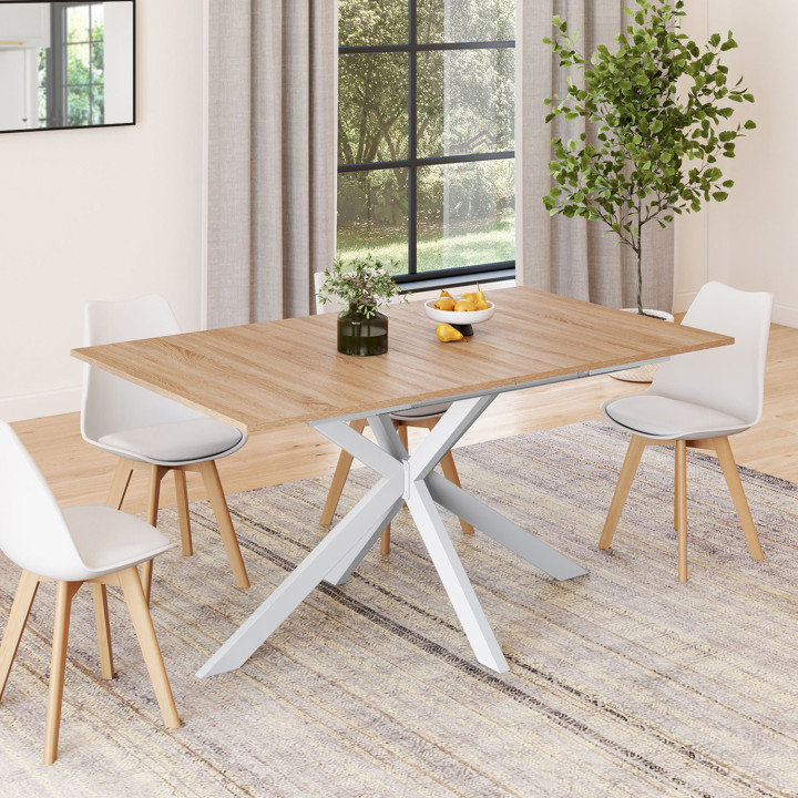 Rechthoekige houten en witte uitschuifbare eettafel - ALIX | ID Market