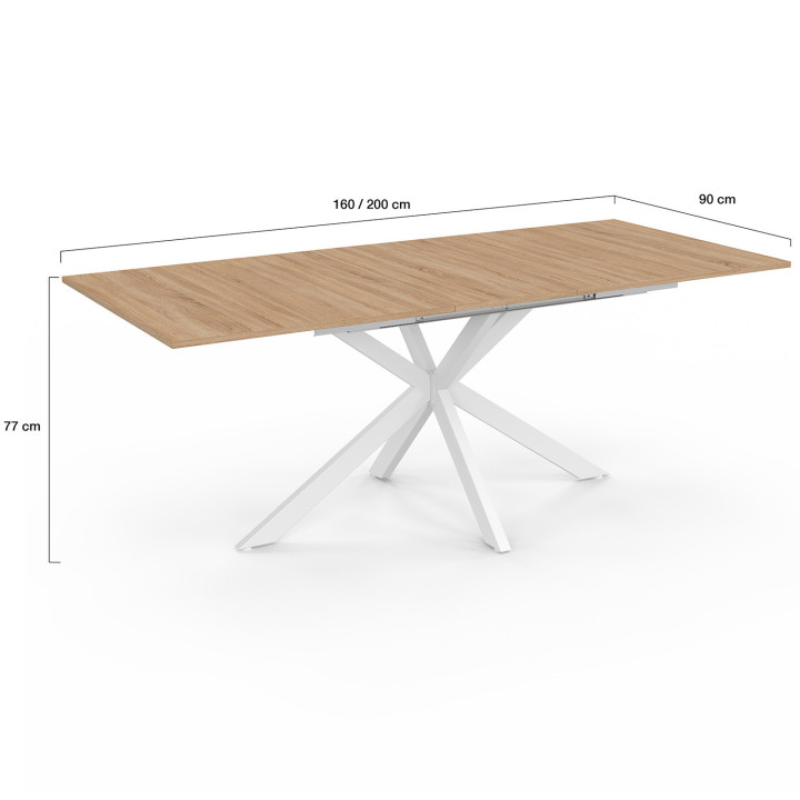 Mesa de comedor extensible rectangular en madera y blanco - ALIX | ID Market