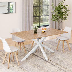 15854 - Tavolo da pranzo con gambe centrali in legno e bianco, 8 posti a sedere Tavolo da pranzo in legno e bianco con gamba centrale per 8 persone - ALIX | ID Market