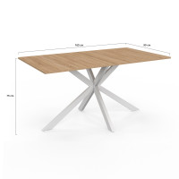 Mesa De Comedor Rectangular Alaska: Para 8 Personas, Efecto Mármol Blanco Y Pie De Metal, 160x90 Cm