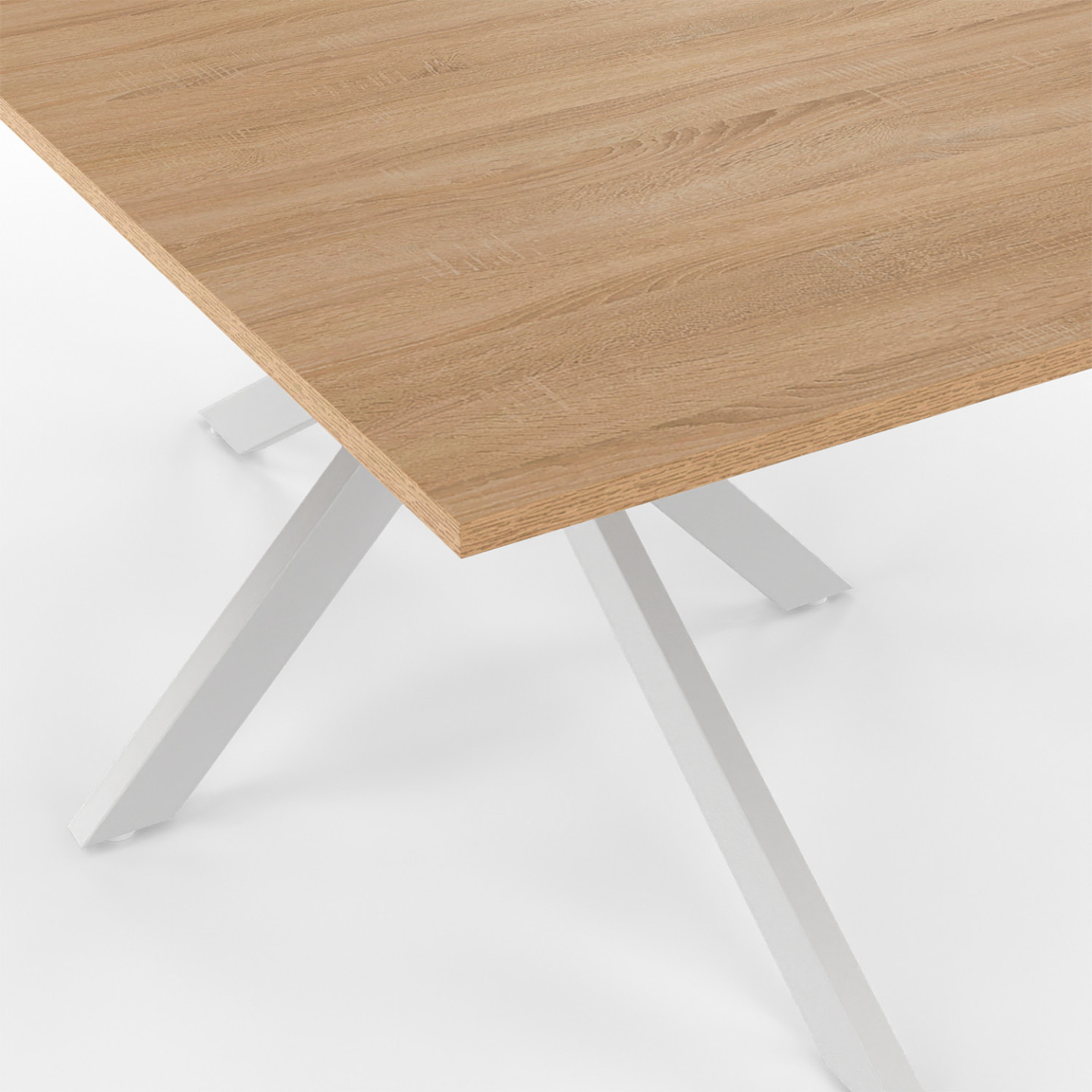 Table à Manger Extensible GISELE - Plateau Blanc Et Pied Araignée Effet Bois - 160 à 200 Cm Pour 6 à 10 Personnes - 10