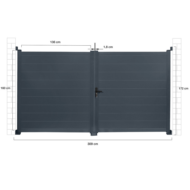 302 x 160 cm antracietgrijs aluminium draaipoort | ID Market
