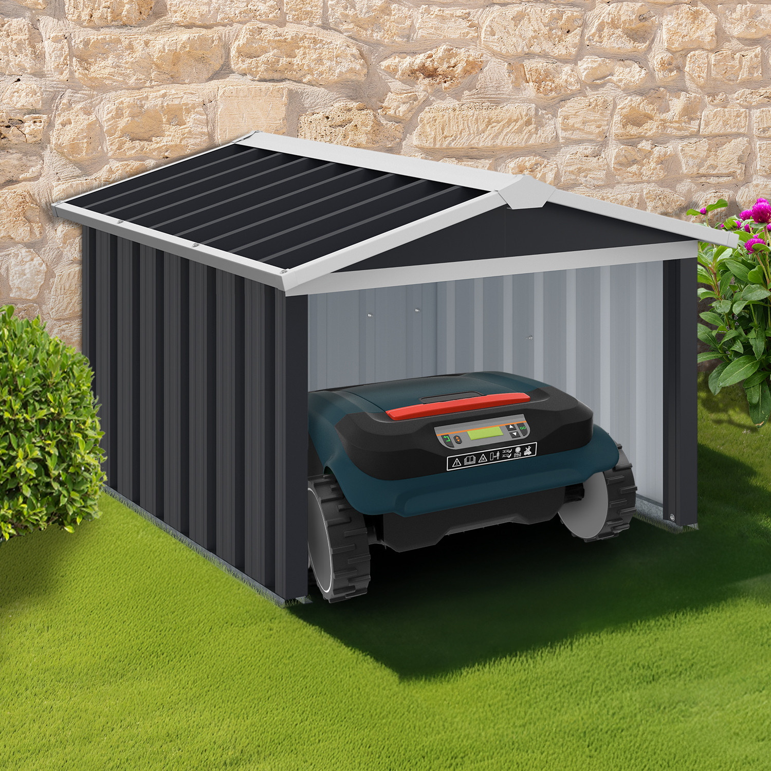 Garage pour robot tondeuse en métal gris anthracite