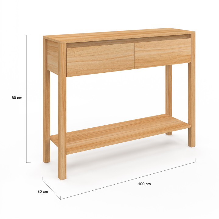 Consola de teca 2 cajones 1 estante - TOSCONE | ID Marlet