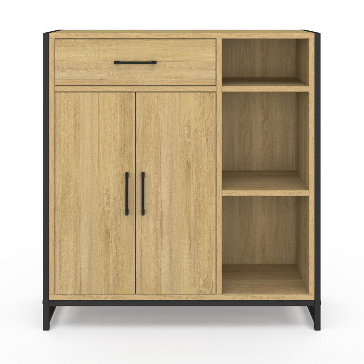 Houten en zwart metalen opbergmeubel voor de badkamer - DETROIT | ID Market