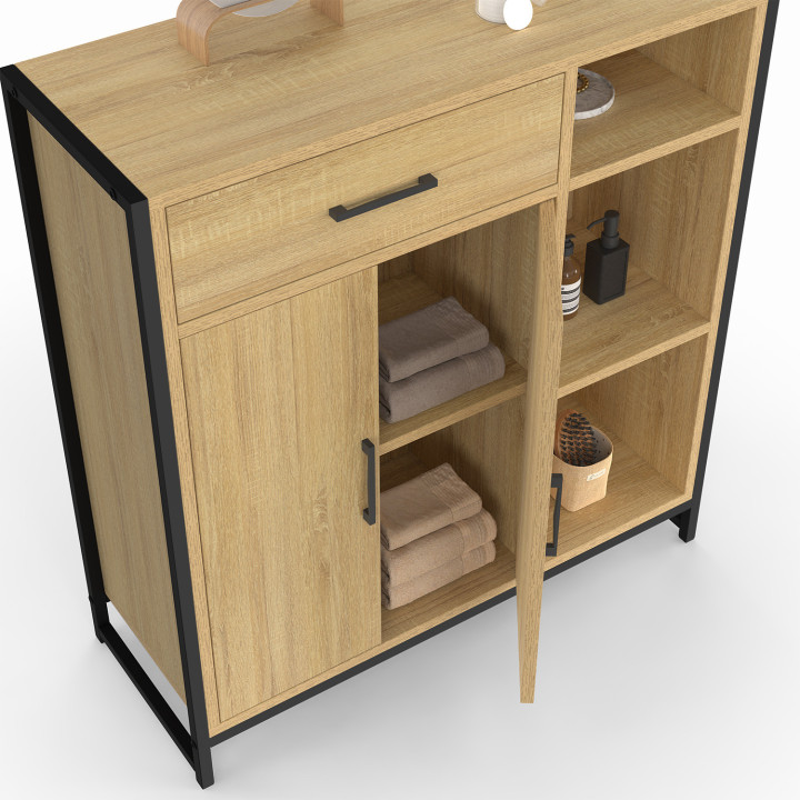 Mueble de baño de madera y metal negro - DETROIT | ID Market