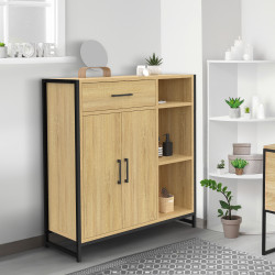 Meuble de rangement salle de bain bois et métal noir - DETROIT | ID Market