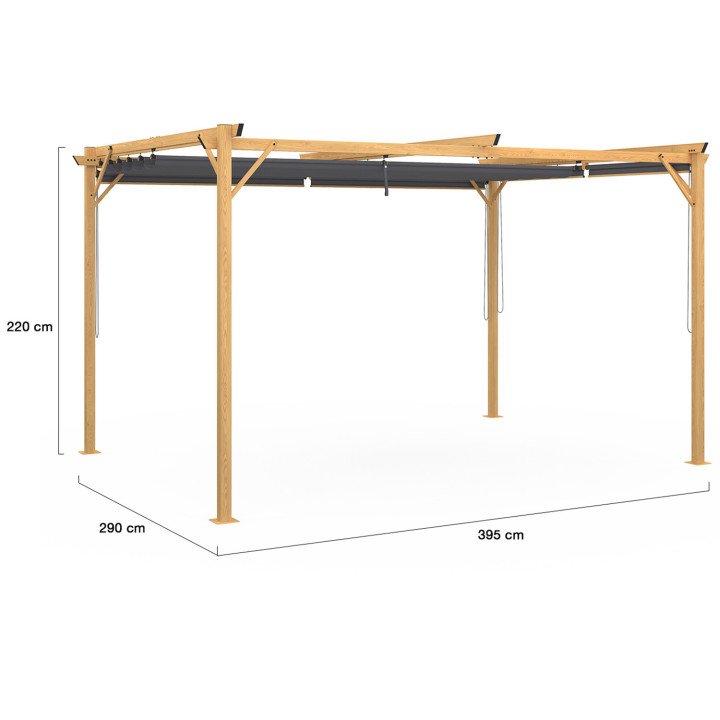 Pergola effet bois toit rétractable 3x4M et 4 stores gris anthracite | ID Market Pergola effet bois toit rétractable 3x4M et 4 stores gris anthracite | ID Market