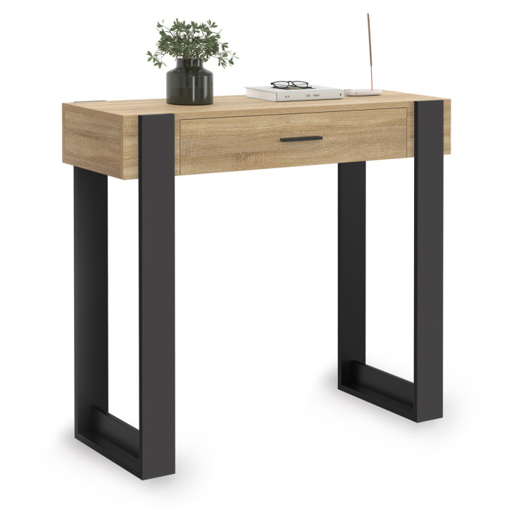 Console moderne 1 tiroir bois et noir - PHOENIX | ID Market