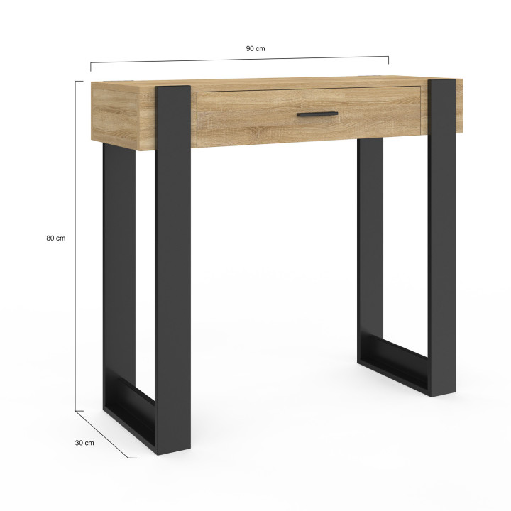 Consola moderna de 1 cajón en madera y negro - PHOENIX | ID Market