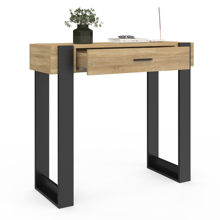 Console moderne 1 tiroir bois et noir - PHOENIX | ID Market