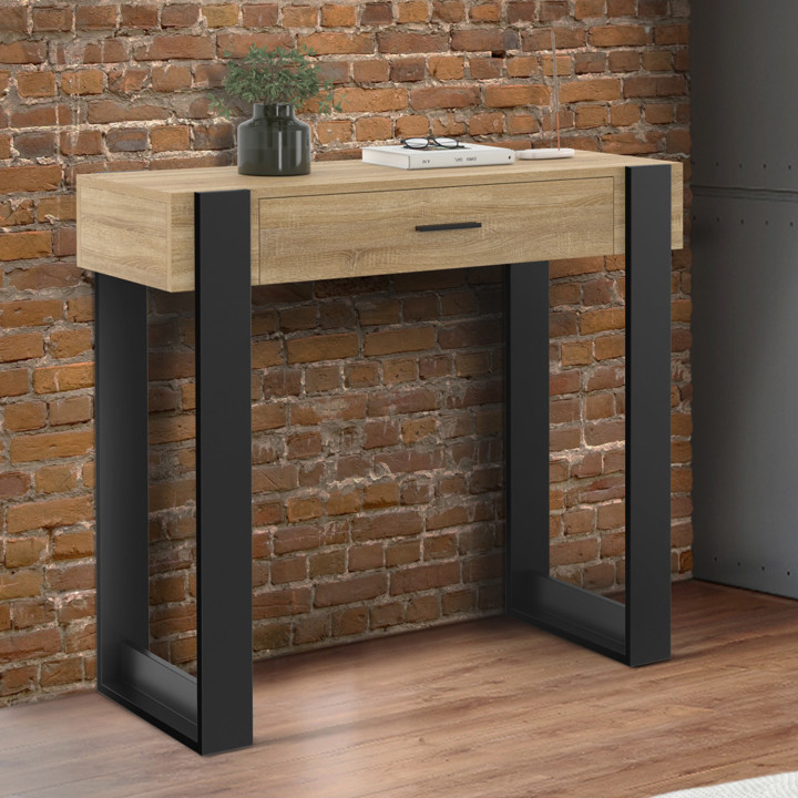 Console moderne 1 tiroir bois et noir - PHOENIX | ID Market