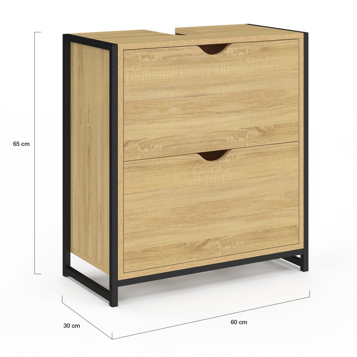 Mueble industrial con 2 cajones de madera y metal - DETROIT | ID Market