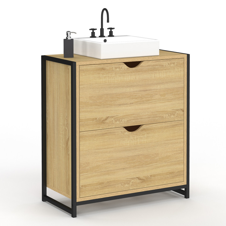 Meuble sous-lavabo industriel 2 tiroirs bois et métal - DETROIT | ID Market