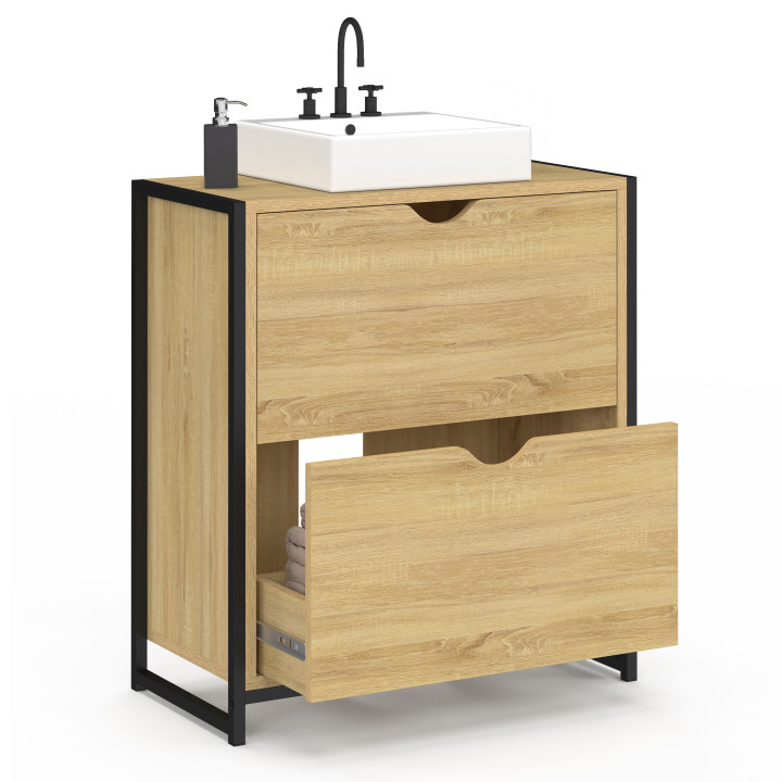 Meuble sous-lavabo industriel 2 tiroirs bois et métal - DETROIT | ID Market