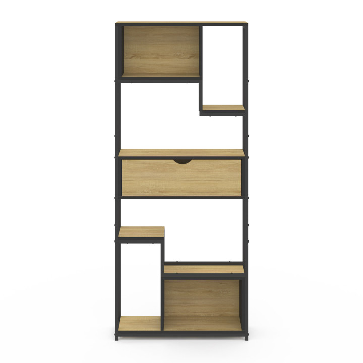 DETROIT libreria asimmetrica a 6 livelli con cassetto dal design industriale 161 cm