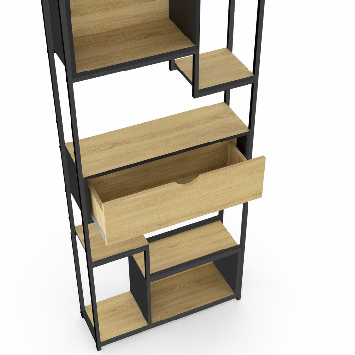 DETROIT libreria asimmetrica a 6 livelli con cassetto dal design industriale 161 cm