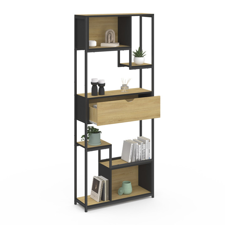 DETROIT libreria asimmetrica a 6 livelli con cassetto dal design industriale 161 cm