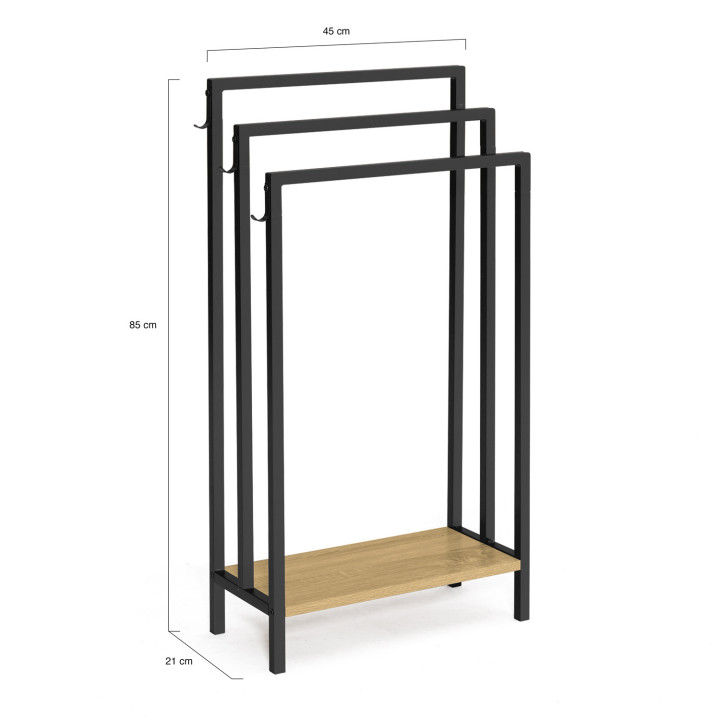 DETROIT 3-niveau staande handdoekhouder met planchet in industrieel design