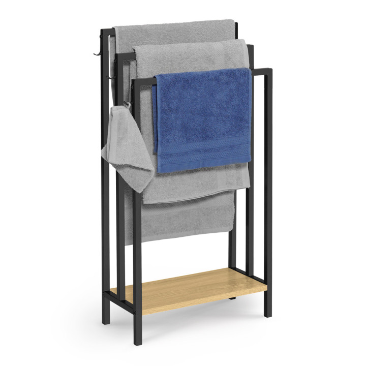 Porte-serviettes sur pied 3 niveaux DETROIT avec étagère design industriel