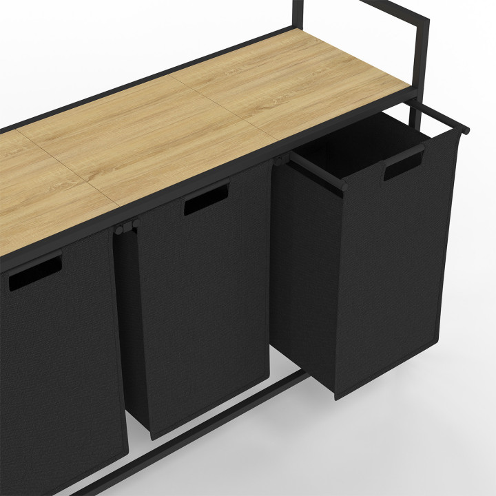 Wäschekorb 3 Behälter DETROIT Stoff schwarz Industriedesign