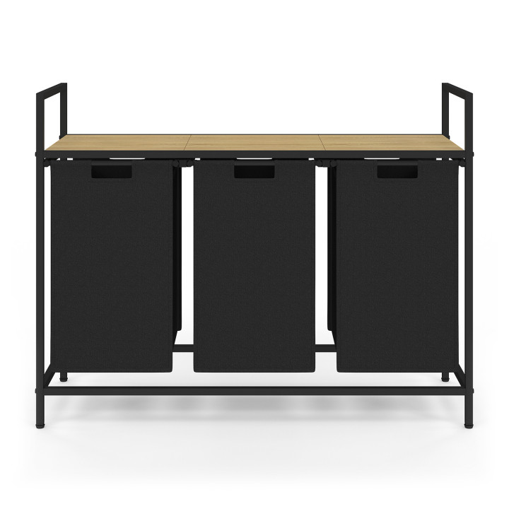 Panier à linge 3 bacs DETROIT tissu noir design industriel