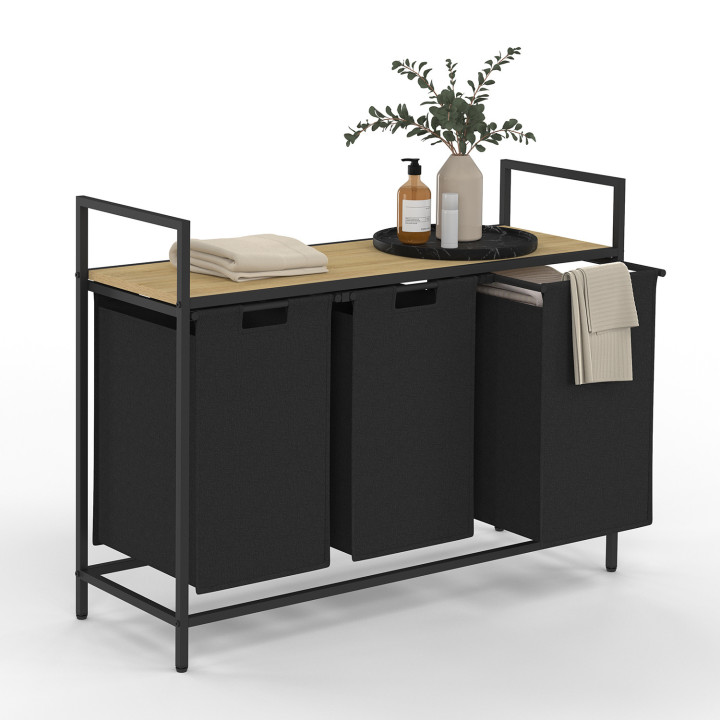 Wäschekorb 3 Behälter DETROIT Stoff schwarz Industriedesign