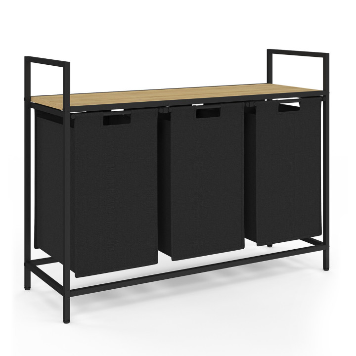 Wäschekorb 3 Behälter DETROIT Stoff schwarz Industriedesign