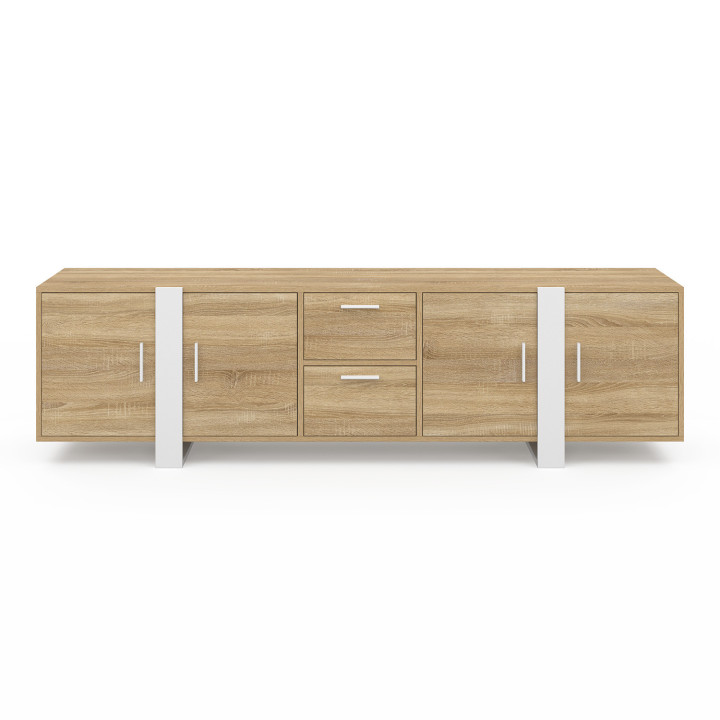 180 cm PHOENIX Porta TV a 4 ante + 2 cassetti in legno e bianco