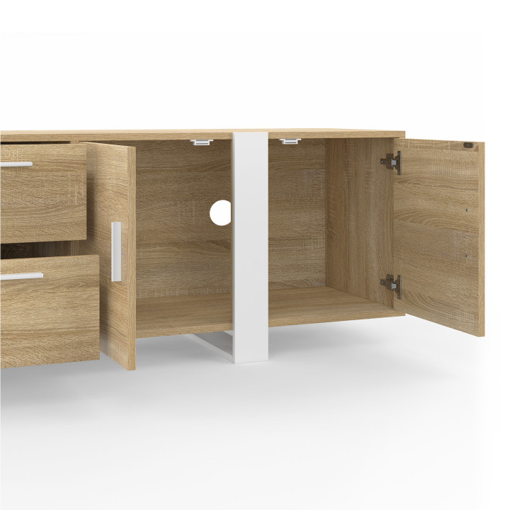 180 cm PHOENIX Porta TV a 4 ante + 2 cassetti in legno e bianco
