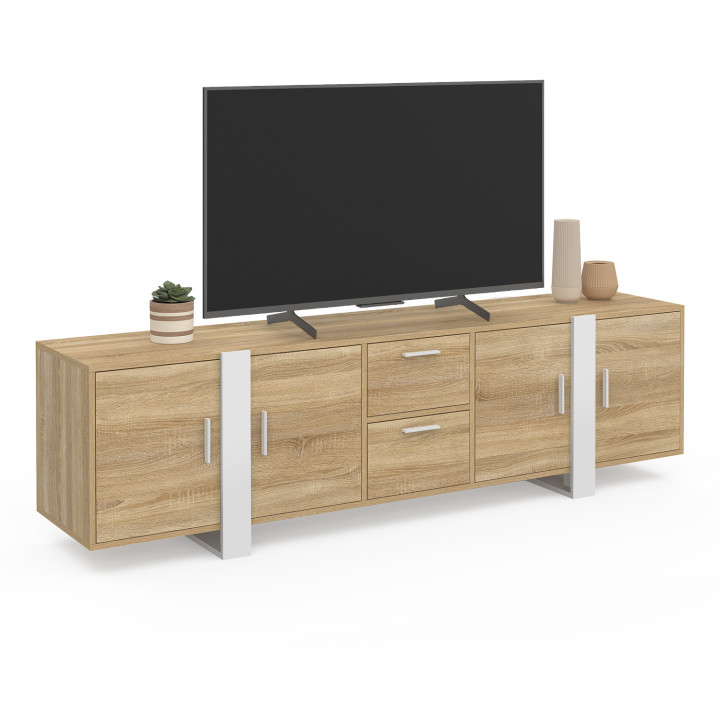 180 cm PHOENIX Porta TV a 4 ante + 2 cassetti in legno e bianco