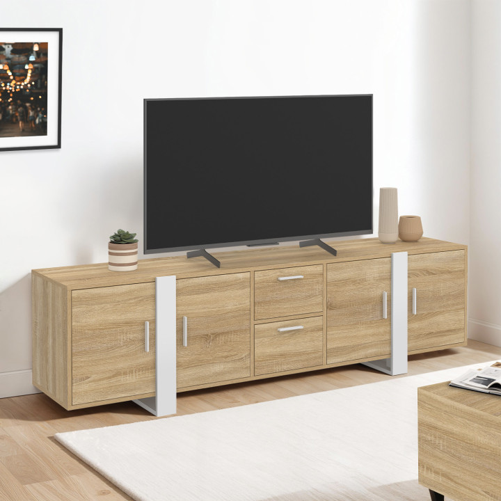 Mueble TV 180cm 4 puertas madera y blanco - PHOENIX | El Arte de Vivir IDMarket