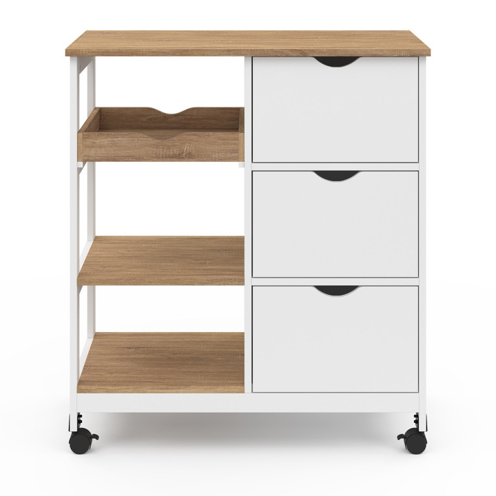 Aparador de cocina extraíble con 3 cestas y 1 bandeja efecto blanco y haya 76 cm - MUNA | ID Market