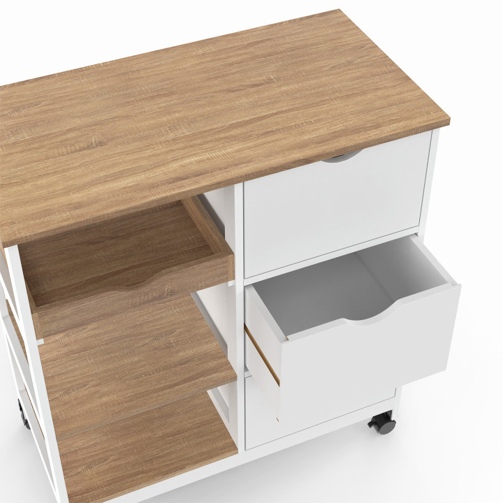 Aparador de cocina extraíble con 3 cestas y 1 bandeja efecto blanco y haya 76 cm - MUNA | ID Market