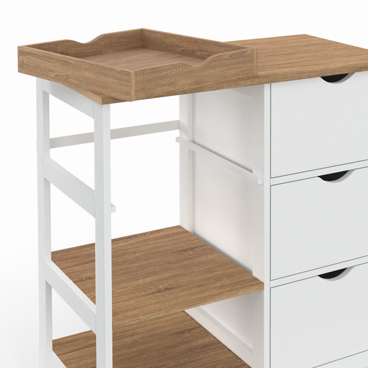 Credenza MUNA 3 cestini + 1 vassoio estraibile effetto bianco e faggio L.76 cm