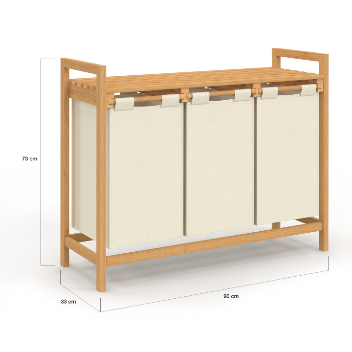 Cesto de la ropa de bambú, 3 compartimentos, tejido crudo - BEA | ID Market