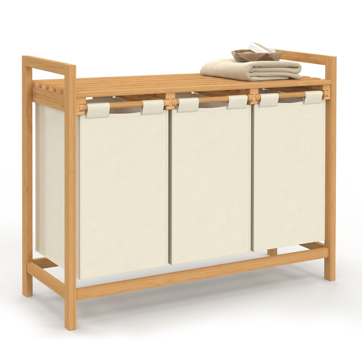 Cesto de la ropa de bambú, 3 compartimentos, tejido crudo - BEA | ID Market