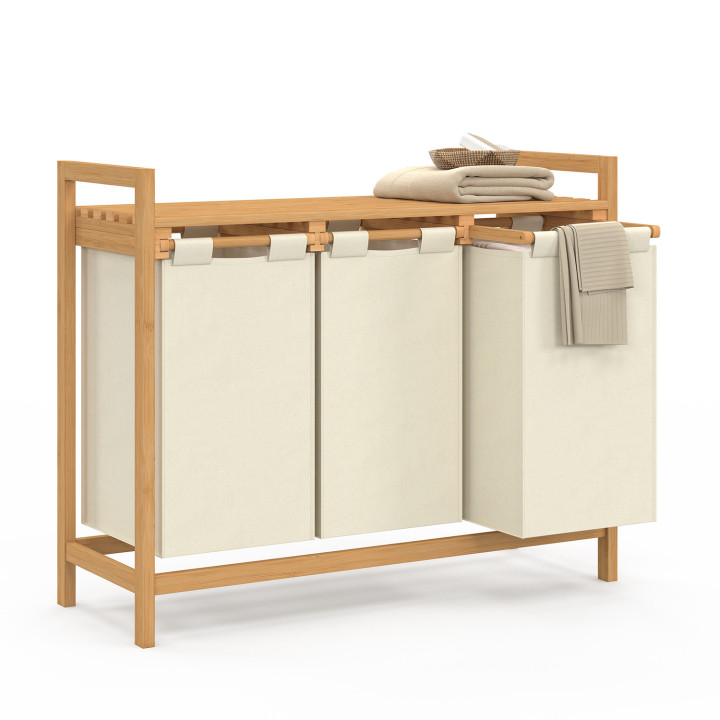 Cesto de la ropa de bambú, 3 compartimentos, tejido crudo - BEA | ID Market