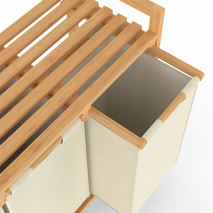 Cesto de la ropa de bambú, 3 compartimentos, tejido crudo - BEA | ID Market