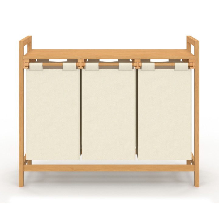 Cesto de la ropa de bambú, 3 compartimentos, tejido crudo - BEA | ID Market