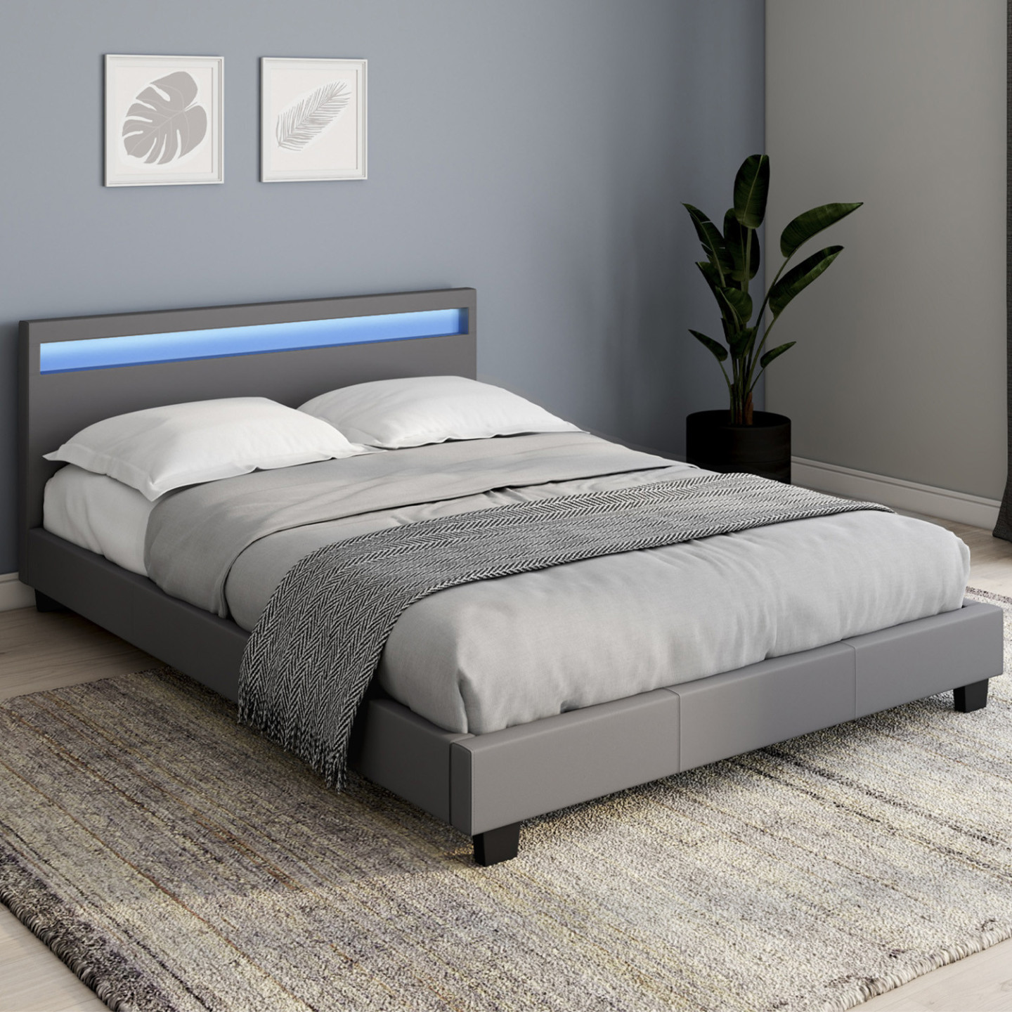 Bed Met Opbergruimte 140x200 Cm, Beige Linnen, Tweepersoonsbed Met USB Oplader En Ledverlichting Hydraulische Opbergruimte Zonder Matras