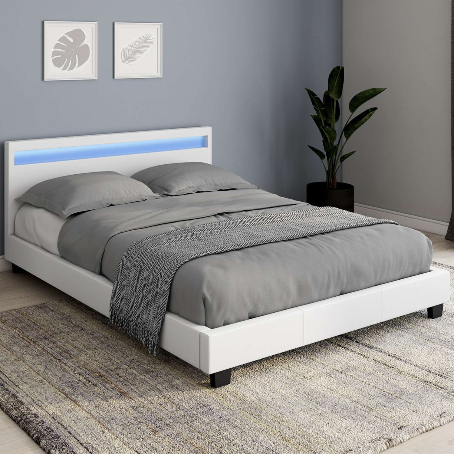 Lit avec LED 140x190 cm blanc
