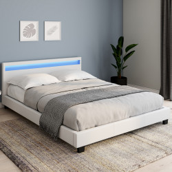 Wit PVC 160x200 tweepersoonsbed met lattenbodem en LED - NEO | ID Market