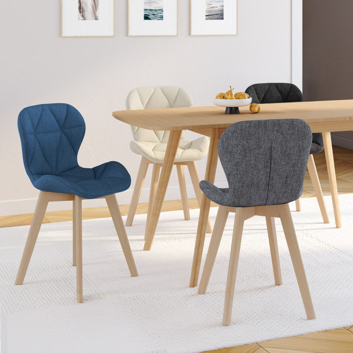 Doorgestikte stoelen van stof in verschillende kleuren met houten poten x4 - ROBINE | ID Market
